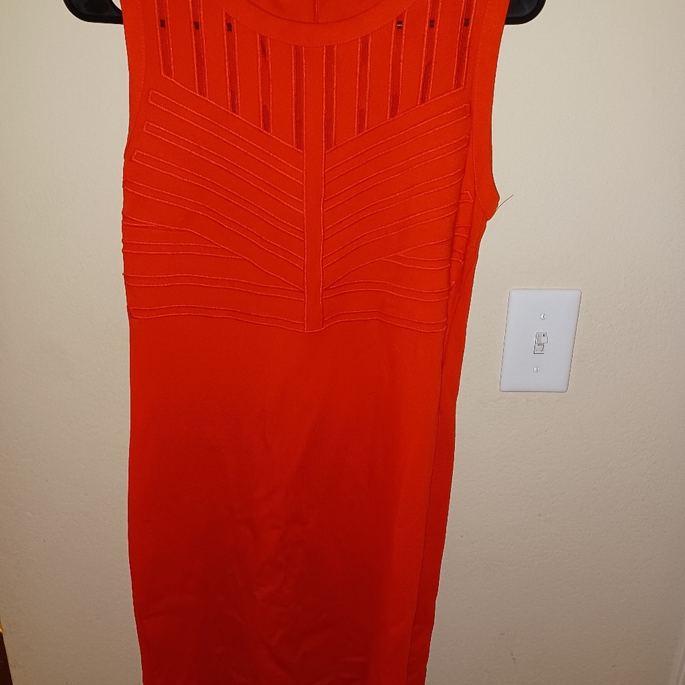 ORANGE RED Tahari Cage Neck Dress